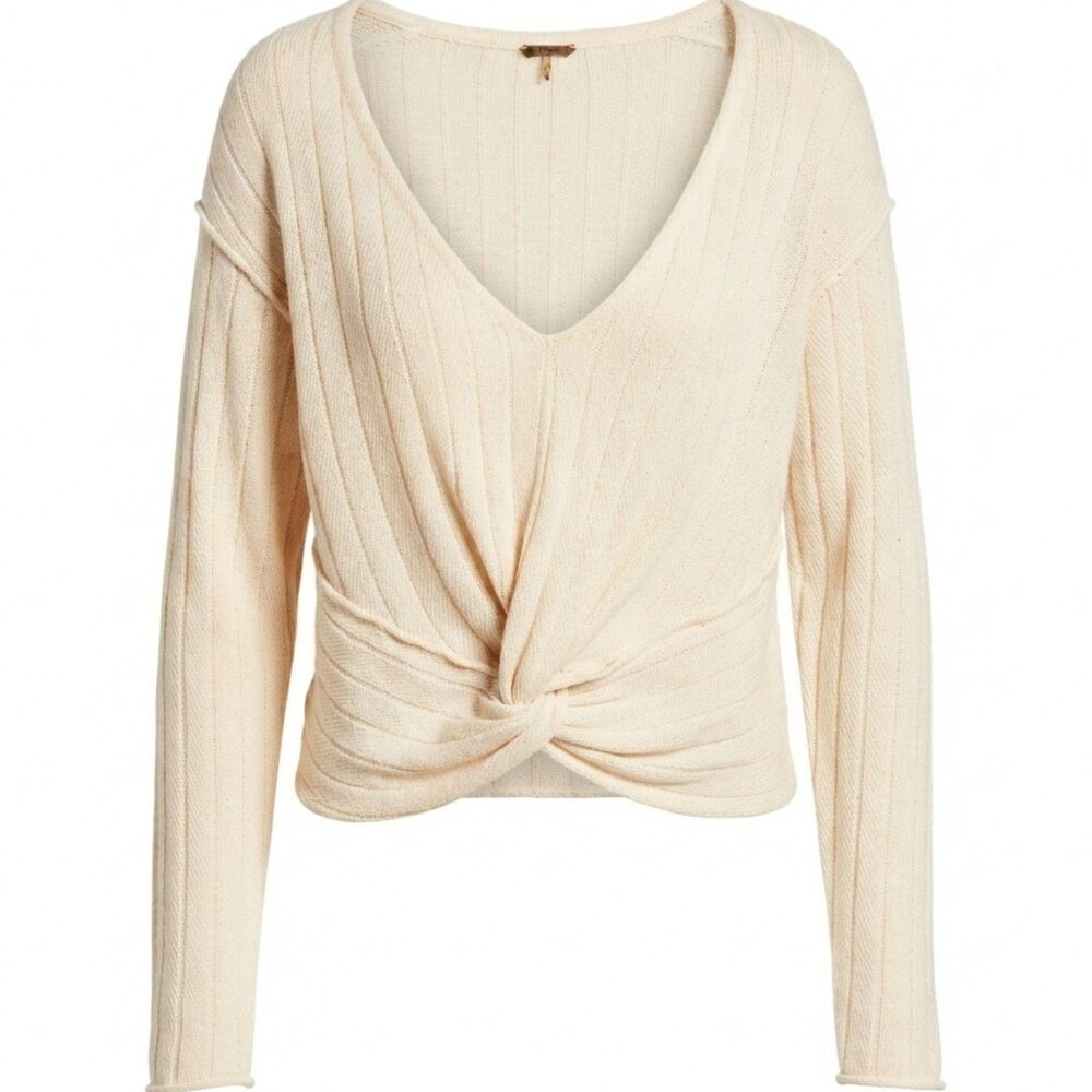 Free People Got Me Twisted Ribbed Sweater Knot V Neck M